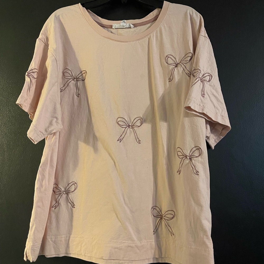 Jane and Delancey Pink Short Sleeve Tee with Bow Accents